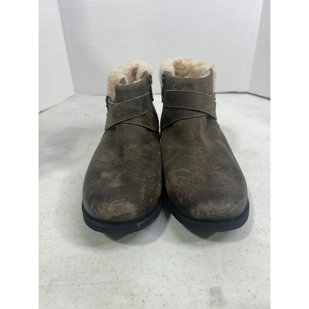 UGG Kesey Waterproofโ Leather Ankle Boots Olive Brown Shearling Lined 1095151
